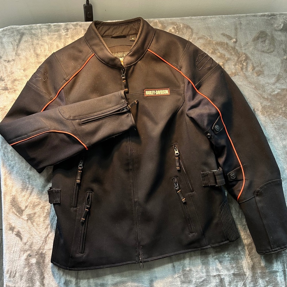 Harley-Davidson Womens XL Black Orange Piping Mesh Riding Jacket Motorclothes - Picture 4 of 11